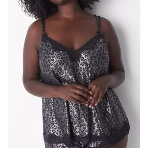 Cacique black and metallic leopard print and lace camisole